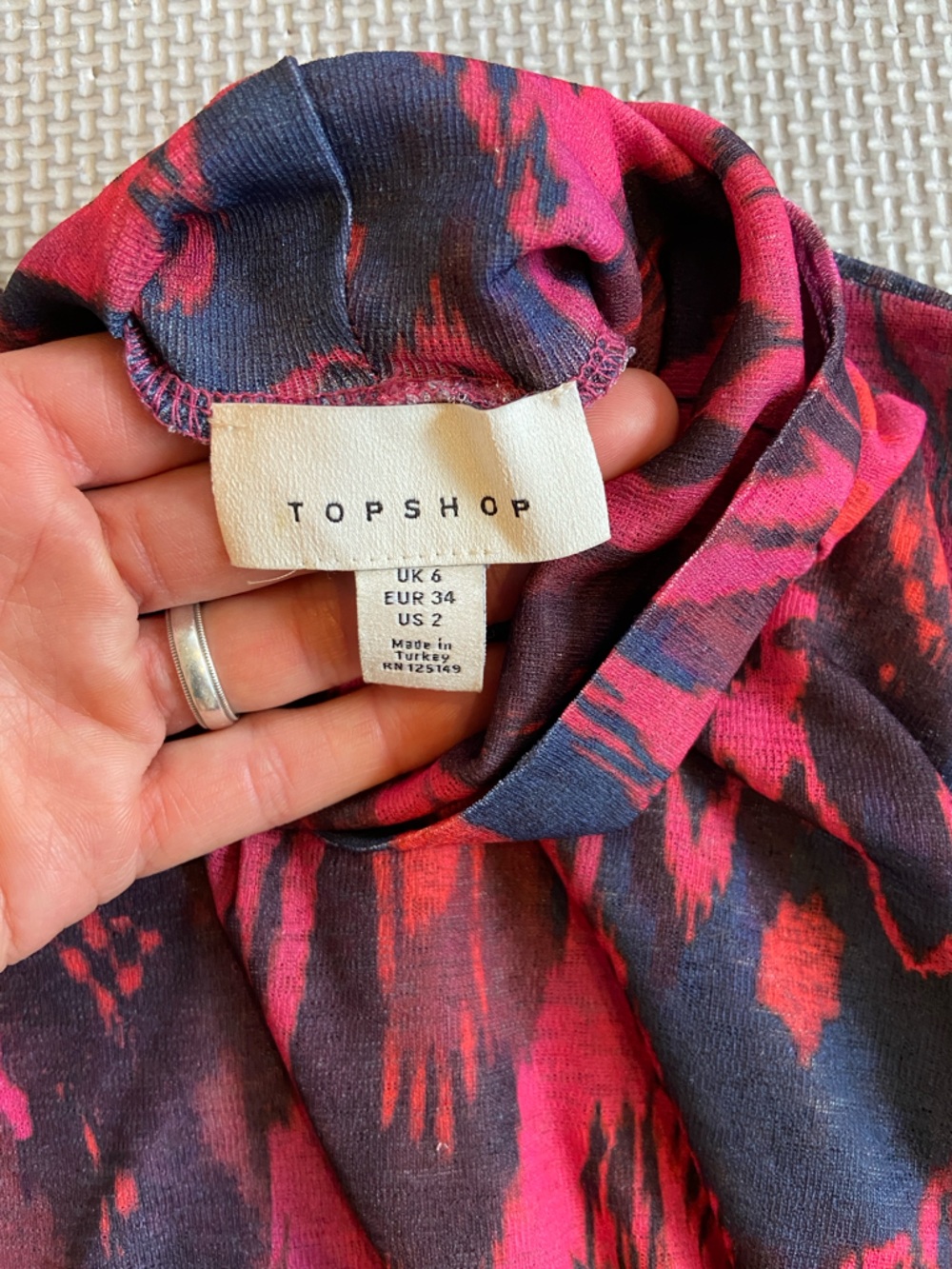 Topshop Pink & Navy Abstract Print Short Sleeve Top